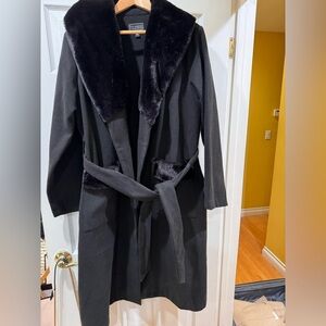 G by Giuliana Black Label Faux Fur Trim Wrap Coat